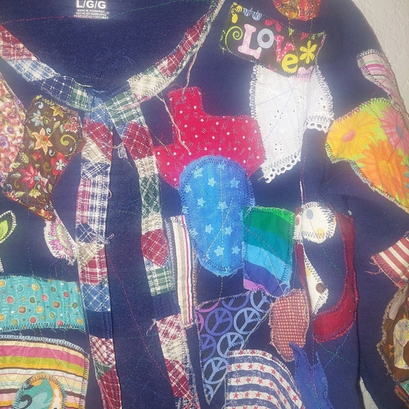 Vintage Hanes Handmade Patchwork Open Front Cardigan Size Large See Measurements - Picture 8 of 15